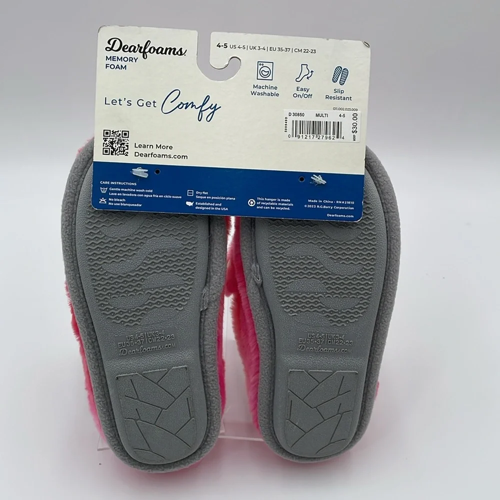 Kids‎ Dearfoams Memory Foam Unicorn Multi Colored Pink Slippers - 4/5
